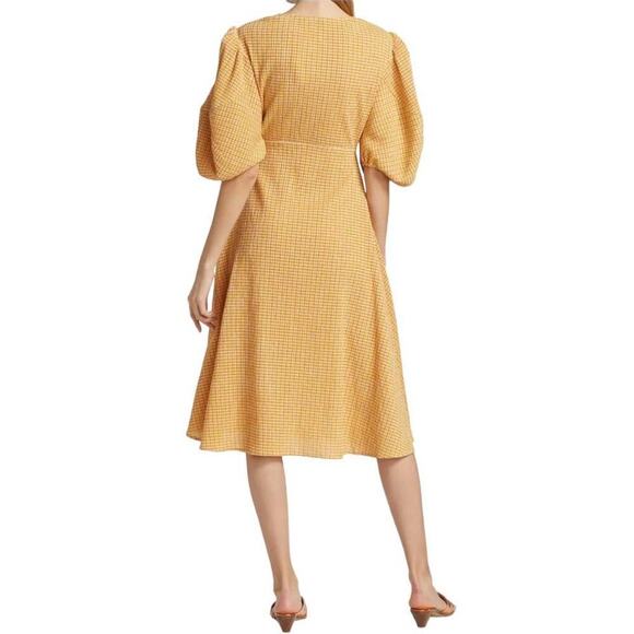 Rhode Ginny Tie Front Cutout Plaid Midi Dress In Sunflower Size 8 Fit And Flare - Picture 10 of 16